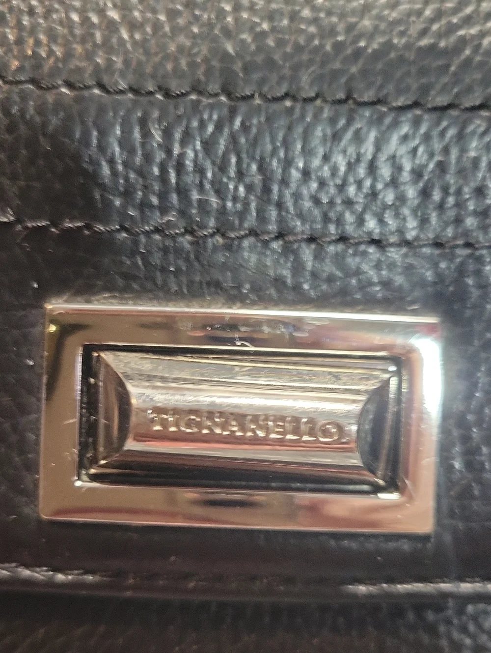 Tignanello Black Leather Wallet with Silver Turnlock